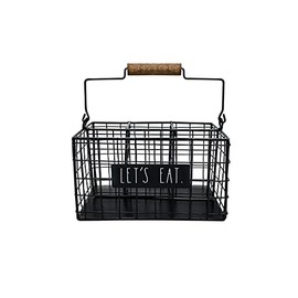 Rae Dunn 6 Section Utensil Caddy - Silverware Holder, Cutlery Caddy for Fork, Knife and Spoon - Rustic Farmhouse Metal Grid-Iron Frame - Kitchen Organizer and Countertop Space Saver for Flatware