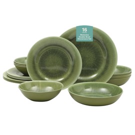Gibson Home Casper Court 16-Piece Melamine Dinnerware Set – Green Reactive Glaze Look Plates and Bowls, Service for 4 – Top Rack Dishwasher Safe Everyday Dining Set