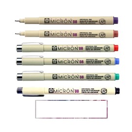 PIGMA MICRON Sakura 08 - Set of 6 Colours, Set of 6 Fineliners and 1 Card