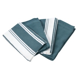 ACCENTHOME Accent Home Dish Towels Set, 100% Cotton Waffle & Stripe Kitchen Towels 4 Pieces, Super Absorbent Kitchen Hand Dish Cloths for Drying and Cleaning (18 x 26 Inches, Set of 4)