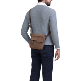 ROYALZ 'Oregon' Leather Shoulder Bag Men's Small Leather Vintage Men's Handbag Modern Shoulder Bag Messenger Bag Genuine Leather, Montana Brown