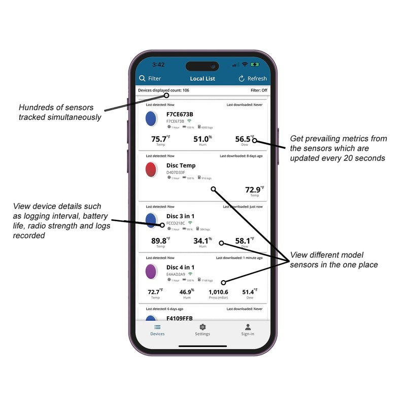 Tempo Disc Bluetooth Compatible Thermometer, Hygrometer & Dew Point Sensor