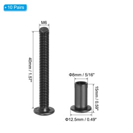 PATIKIL M6 x 40 mm Hex Chicago Screws, 10 Set Binding Screw Posts Connecting Hex Drive Socket Cap Bolt Nuts for Scrapbook Leather Belt Album Photo Furniture Repair, Black