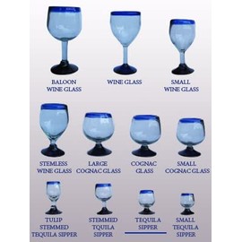 MexHandcraft Cobalt Blue Rim 2.5 oz Tequila Sippers (set of 6), Recycled Glass, Lead-free, Toxin-Free