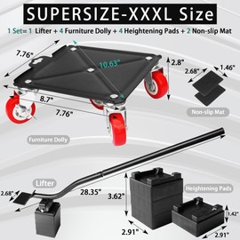 SAPITER XXXL 8.7 inch - Furniture Dolly Movers with 5 Wheels - Heavy Duty Carbon Steel Panel Moving Lift Sliders Tool for Easy Moving Refrigerator Couch Desk Sofa Pool Table, 3747lbs Load Capacity