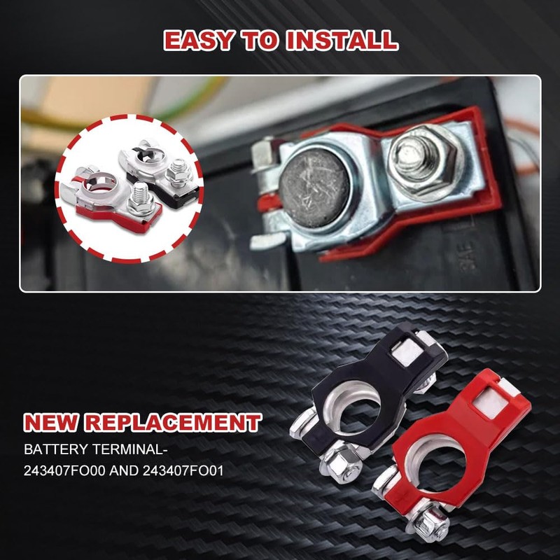 2PCS Battery Terminal Connector, Positive & Negative Auto Battery Cable