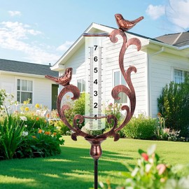 Hummingbird Rain Gauge Outdoor, Solar Stake Rain Gauges for Yard with LED Lights & Plastic Measuring Cup Large Rain Gauge Outdoor Decorative Water Gauge for Rain for Garden, Lawn, Pathway Decor