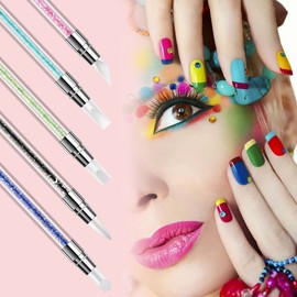 5 Pcs Nail Art Sculpture Pen Dual Tipped Silicone Nail Tool Rhinestone Nail Polish Carving Pen Rubber Tip Nail Brushes