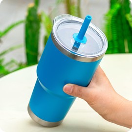 Prurex Leak - Proof Straw Lid - Replacement for YETI Rambler 14 oz Mug, 26 oz Straw Cup, 30 oz Tumbler & 35 oz Tumbler - Press Fit Cover (Blue)