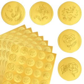 joycraft 300Pcs Gold Foil tickers, 5 Styles Flowers Envelope Stickers, 1.5 Inch Embossed Foil Seals, Plant Party Favor Labels, Envelope Seals for Invitation, Greeting Cards, Scrapbook, Party Favor
