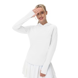 isnowood UPF 50+ Rash Guard for Women, SPF UV Sun Protection Long Sleeve Shirts, Lightweight Hiking Running Outdoor Workout Tops White