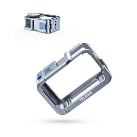 TELESIN 54g Ultra-Light Camera Cage for DJI Action 5 Pro Action 4 Action 3, Protective Cage Video Rig with Cold Shoe, 1/4" Thread, Shutter Button, Magnetic Quick Release Connector (Ice Blue-Gray​​)