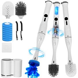 Electric Toilet Brush 8-in-1 Cleaning Kit with 8 Refills, Dual Barrel Holder, Hard Nylon & Soft Silicone Brushes, 2 Speeds (200/300 RPM), Type-C Fast Charging, Wall Mountable Toilet Bowl Scrubber