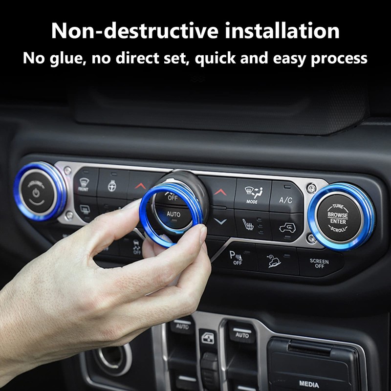 CHQLPBF Knobs Ring Covers Compatible with 2018-2021 Jeep Wrangler JL