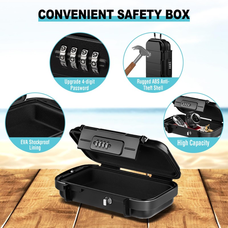 HUANLANG Portable Safe Lock Box with Combination Lock Mini Beach