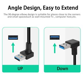 GELRHONR 90 Degree USB Type C Cable, Up Down Angle 18W Fast Charging USB A to USB C Cable (Black-Down-0.25M)