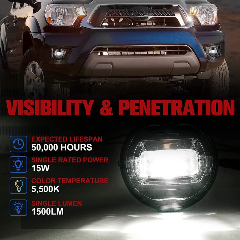 FIERYRED LED Fog Light Compatible with Tacoma 2005-2011/Solara 2004-2006/Sequoia 2008-2015/Tundra