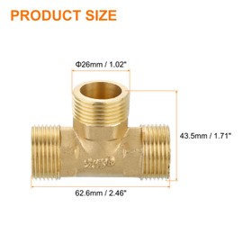 sourcing map Brass Tee Pipe Fitting, G3/4" x G3/4" x G3/4" 3 Way T-Connector for Gas Transport Connect Pipelines, 1pcs