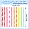 BEISHIDA 200 Pcs Colourful Striped Paper Drinking Straws, Biodegradable Straws