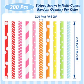 BEISHIDA 200 Pcs Colourful Striped Paper Drinking Straws, Biodegradable Straws for Cocktail, Mikeshake, Bridal Shower,DIY Decorations and Party Supplies