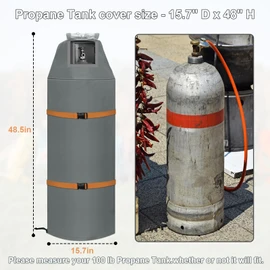 100lb Propane Tank Cover,600D Heavy Duty Waterproof Double Layer Oxford Propane Tank Cover Waterproof, Dustproof, UV-Resistant for 100 Gallon Propane Tank Outdoor Protection (Gray)