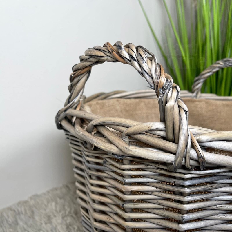 Wicker Lined Log Basket Classic Round Fireplace Storage Grey Woven