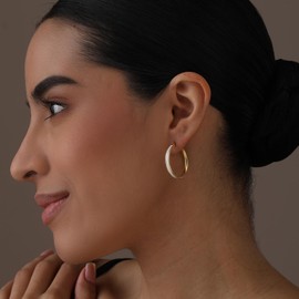 LeCalla 925 Sterling Silver Hoop Earrings for Women | 14K Gold-Plated Two-Tone White Enamel Round Hoop Earring | Vintage Inspired Enamel Hoops Earrings for Wife Mother Girlfriend 25MM