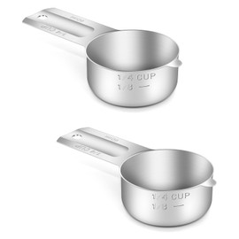 BERYLER® 2 Pack 1/4 Cup (4 Tbsp | 60 ml | 60 cc | 2 oz) Measuring Cup, Stainless Steel Measuring Cups, Metal Measuring Cup, Kitchen Gadgets for Cooking