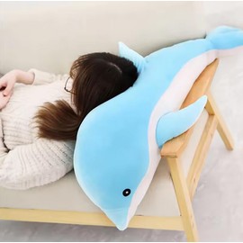 Tikwisdom Dolphin Stuffed Animal Plush Pillow, Super Soft Doll, Marine Animal Plush Toys Kids Sleeping Pad Gift. (Blue (1 meter long))