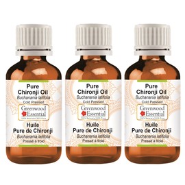 Greenwood Essential Pure Chironji Oil (Buchanania latifolia) Natural Therapeutic Quality Cold Pressed (Pack of Three) 100 ml x 3 (10 oz)