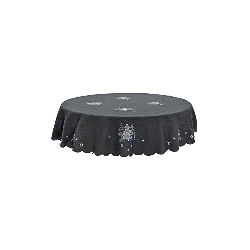 Mr Crimbo Christmas Tablecloth Dark Grey Fabric Luxury Silver Embroidered