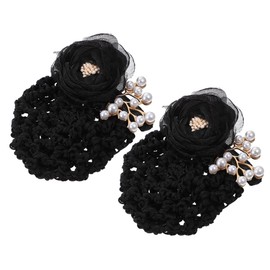 Mikinona 2pcs Women Flower Hairnets Hair Clips for Women No Crease Hair Bun Cover Elegant Floral and Pearl Design