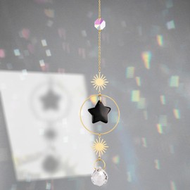 Sahoottie Obsidian Crystal Sun Catcher for Window Black Star Sun Catcher for Garden Window Hanging Crystal Rainbow
