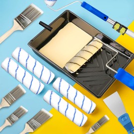 31 PCS Paint Roller Kit with Extension Pole 2 to 4 Ft,9"4"Paint Rollers Covers Frame Tray Painters Tape Professional Long Handle Paint Brush Roller Set for Painting Walls House Corner Stain Concrete