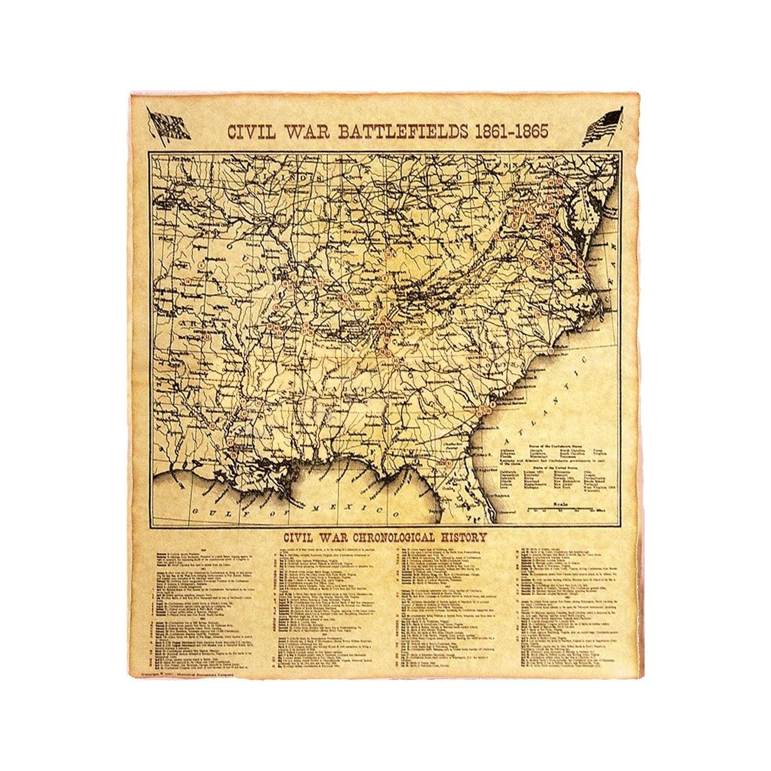 Historical Documents Civil War Battle Map 1861-1865 Replica Document ...