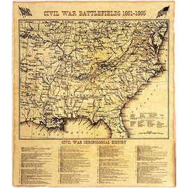 Historical Documents Civil War Battle Map 1861-1865 Replica Document, Greyscale, 14 x 16 inches