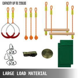 VEVOR Warrior Obstacle Course for Kids, 56FT Slackline with Gym Rings, Monkey Bars, Rope Knots, Portable Outdoor Course Training Equipment Set for Backyard