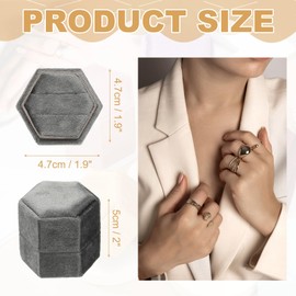 sourcing map Velvet Ring Box, 2 Slot Hexagon Wedding Ring Display Holder Box Jewelry Ring Gift Case for Wedding Ceremony Proposal Engagement, Dark Gray