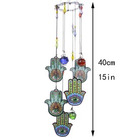 Wind Chimes Outdoor Decor, Metal Memorial Windchimes Hanging Decoration for Garden Home Yard and Christmas Tree,15'' Hamsa Hand Evil Eye Chakra Glass Beaded Design Christmas Decor