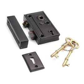 VAN DYKE'S RESTORERS Rim Locks, Door Rim Lock & Strike Plate, 1 3/8 Inch, Black Powder Coat