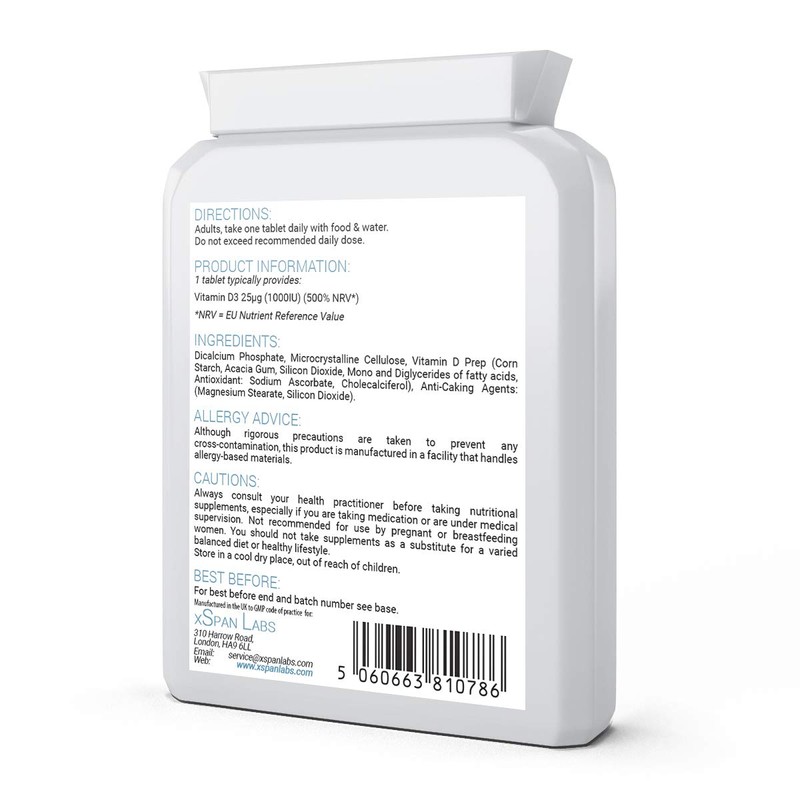 Vitamin D3 Natural Plant Based 25µg (1000 IU) 180 Tablets