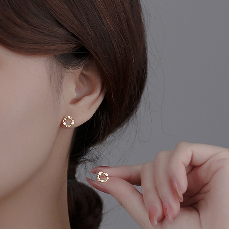 Silver 925 Silver Earrings, Gold, 18K Coating, Hypoallergenic, Circle, Wreath,