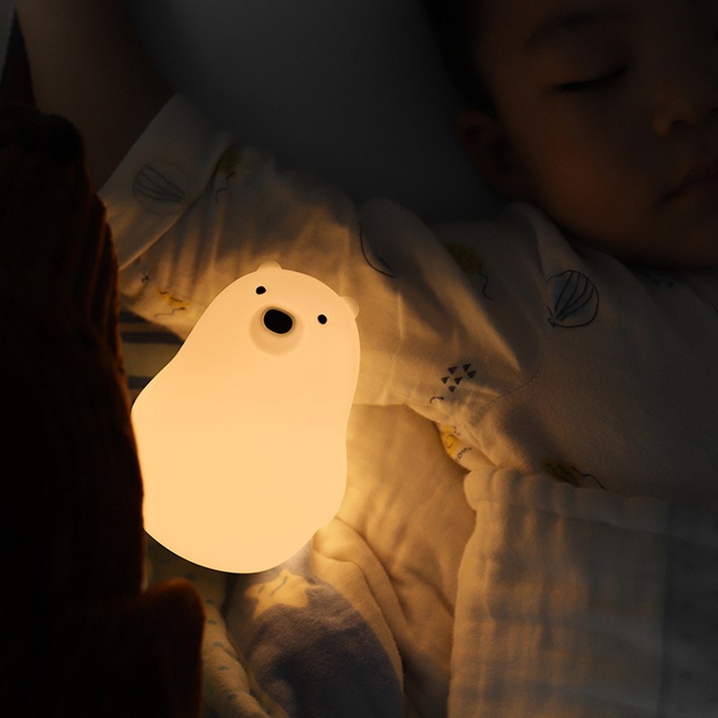 LED Night Light Cartoon White Bear Baby Pat Light USB