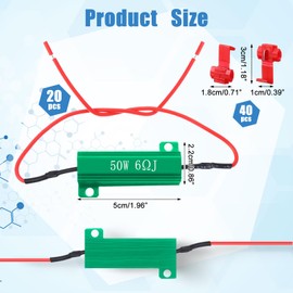 Xuhal 20 Pack 50W 6ohm Load Resistor Turn Signal LED Resistor Kit Fix Fast Flash Blink Error Code Flickering LED Light Resistor for Light Bulb Headlight Tail Light License Plate Lights DRL (Green)