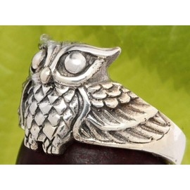 Windalf Owl Ring AMIRA 14mm Flying Owl Lucky Ring Vintage 925 Sterling Silver, Fabric