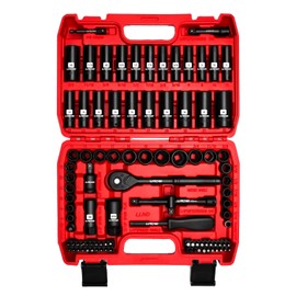 LLNDEI 3/8”Drive Impact Socket Set,Standard SAE(5/16 to 3/4-Inch) Metric Size(8-22mm), 95 Piece, CR-V Steel Deep&Shallow Kit, Adapters, Ratchet Handle, Screwdriver Bit Set, Spark Plug Socket, 6 Point