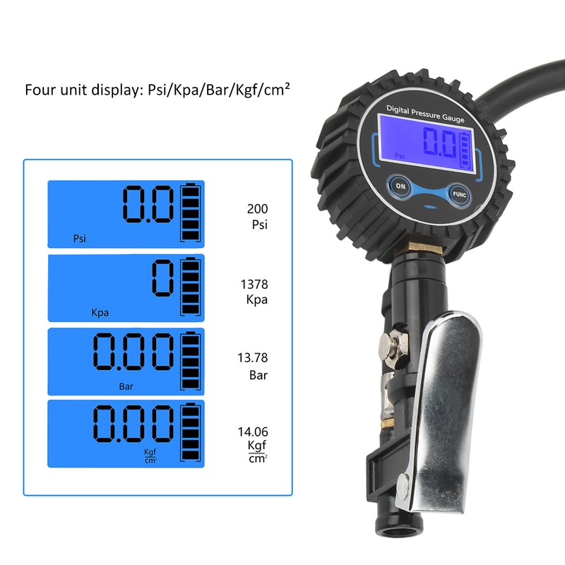 0‑200PSI Tire Inflator with Tire Pressure Gauge LCD Digital Display