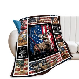American Flag Deer Throw Blanket USA Flag Hunting Ultra Soft Warm Flannel Fleece Blanket Deer Hunt Blankets Lightweight Fuzzy Hunting Decor Gifts for Women Men Girls Boys 50"x40"