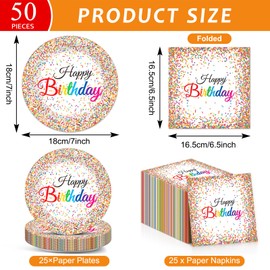 CHUNNIN 50PCS Confetti Sprinkles Plates and Napkins Pastel Happy Birthdays Party Decorations Confetti Theme Party Tableware Set Serves 25 Guest Baby Shower Birthday Supplies