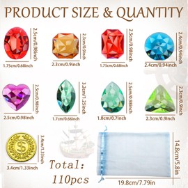 PXBSNB Gemstones for Children, Pack of 100 Acrylic Diamonds, Children, Transparent Gemstones, Children, Colourful Diamond with 10 Gold Coins, Crystals Gemstone for Treasure, Wedding, Vases, Table